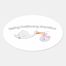 Baby Delivery Service Funny Midwife Stork Baby 楕円形シール