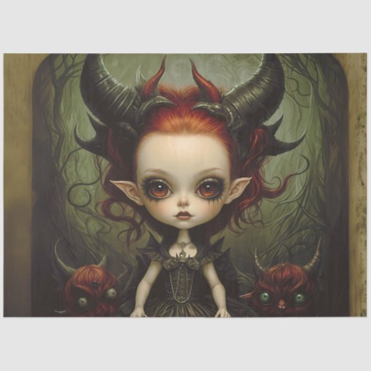 Baby Devil Gothic Fantasy Dark Whimsical Decoupage 薄葉紙 (正面)