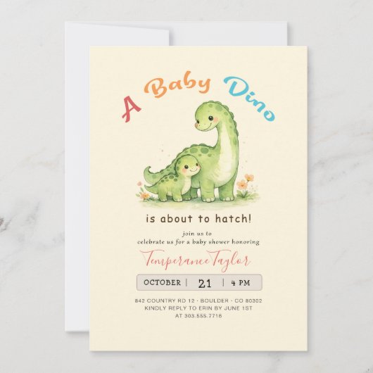 Baby Dino About to Hatch Dinosaur Baby Shower 招待状 (正面)