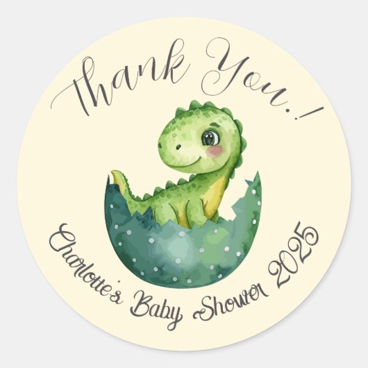 Baby Dino Baby Shower Classic Round Sticker ラウンドシール (正面)