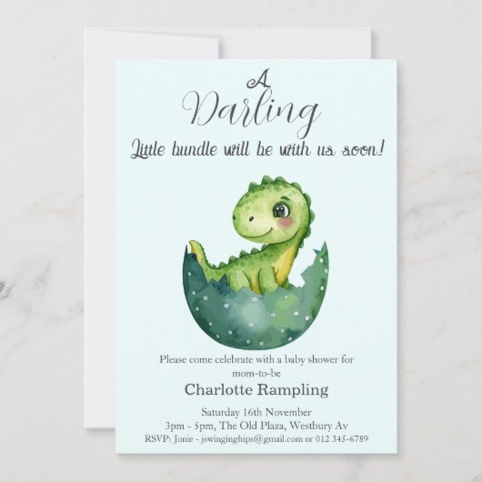 Baby Dino Baby Shower Invitation 招待状 (正面)