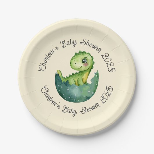Baby Dino Baby Shower Paper Plates ペーパープレート (正面)
