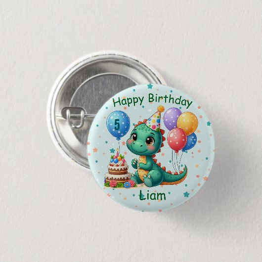 Baby Dino Birthday Button 缶バッジ (正面&裏面)