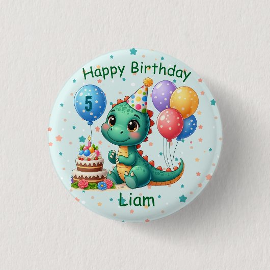 Baby Dino Birthday Button 缶バッジ (正面)