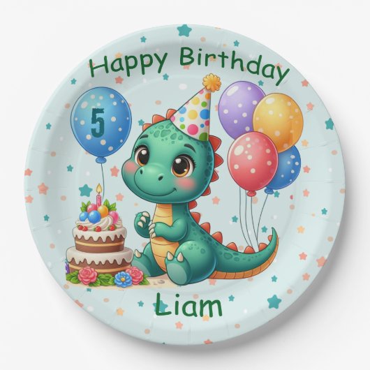 Baby Dino Birthday Party Plates ペーパープレート (正面)