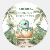 Baby Dino Egg Theme Hatching Soon Stickers ラウンドシール (正面)