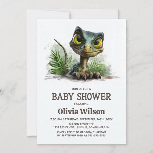 Baby Dinosaur Baby Shower Invitation 招待状 (正面)