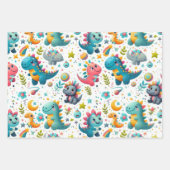 Baby Dinosaur Teal Dino Wrapping Paper Bundle Set ラッピングペーパーシート (正面3)