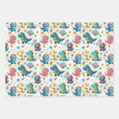 Baby Dinosaur Teal Dino Wrapping Paper Bundle Set ラッピングペーパーシート (正面2)