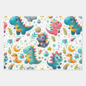 Baby Dinosaur Teal Dino Wrapping Paper Bundle Set ラッピングペーパーシート (正面)