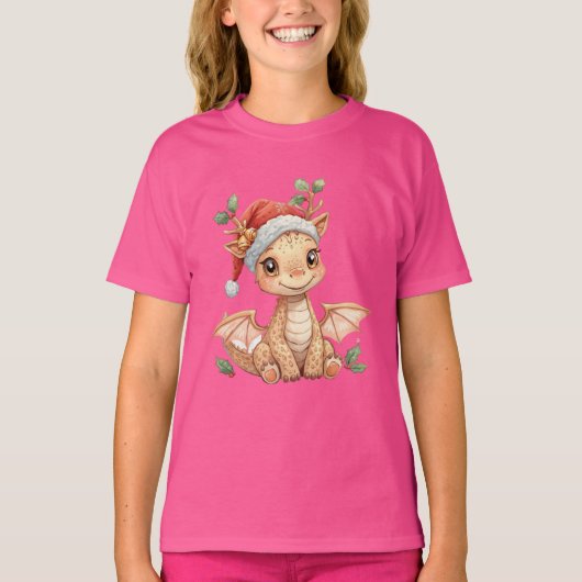 Baby Dragon Christmas – Cute Fantasy Holiday Kids  Tシャツ (正面)