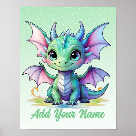 Baby Dragon – Personalized Nursery Art ポスター (正面)