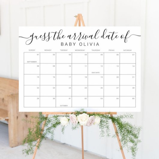 Baby Due Date Calendar Sign Guess the BirthdayGame ポスター