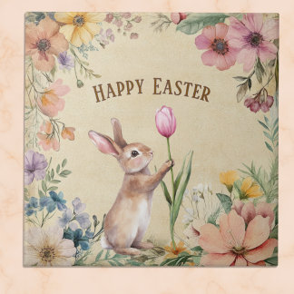 Baby Easter Bunny with Pink Tulip Vintage Floral  タイル