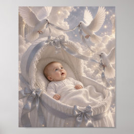 Baby - elegant doves decorating Bassinet ポスター