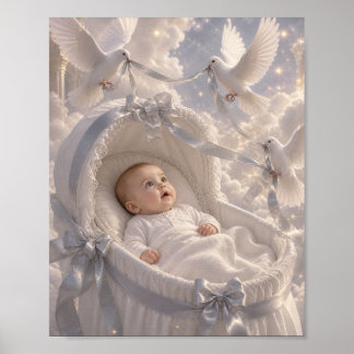 Baby - elegant doves decorating Bassinet ポスター