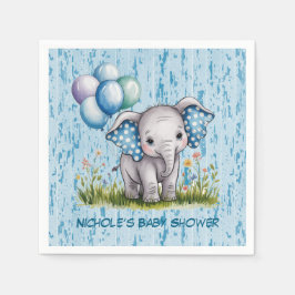 Baby Elephant and Wildflower Boy Baby Shower スタンダードカクテルナプキン