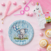 Baby Elephant and Wildflower Boy Baby Shower ペーパープレート (パーティー)