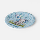 Baby Elephant and Wildflower Boy Baby Shower ペーパープレート (アングル)