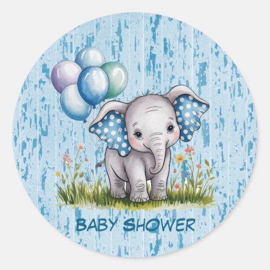 Baby Elephant and Wildflower Boy Baby Shower ラウンドシール (正面)