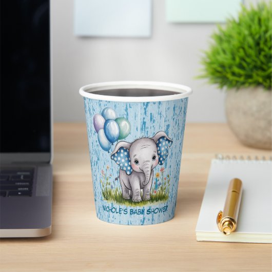 Baby Elephant and Wildflower Boy Baby Shower 紙コップ (インサイチュ)