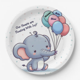 Baby Elephant Balloon Baby Shower Paper Plates  ペーパープレート