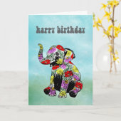 Baby Elephant Birthday Card カード (黄色い花)