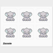 Baby Elephant – Cute Kawaii Illustration スクエアシール (シート)