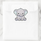 Baby Elephant – Cute Kawaii Illustration スクエアシール (バッグ)