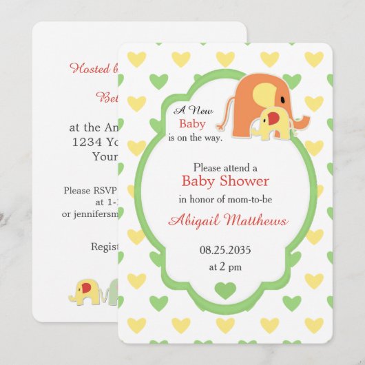 Baby Elephant Gender Neutral Shower 招待状 (正面/裏面)