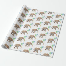 Baby Elephant green & blue balloon Gift Wrapping