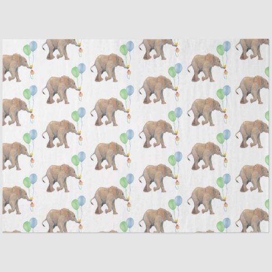 Baby Elephant green & blue balloon Tissue Paper.  薄葉紙 (正面)