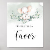 Baby elephant greenery eucalyptus boho favor sign ポスター (正面)