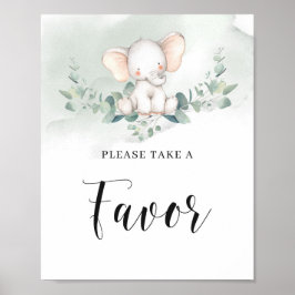 Baby elephant greenery eucalyptus boho favor sign ポスター