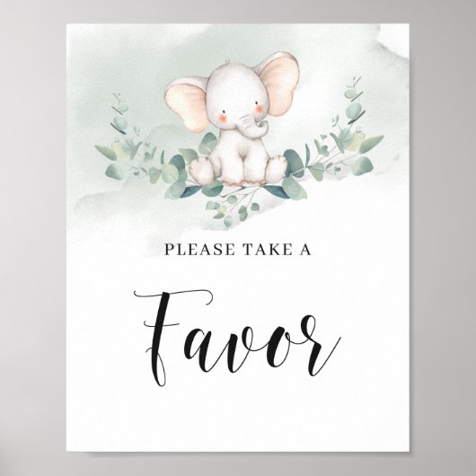Baby elephant greenery eucalyptus boho favor sign ポスター (正面)