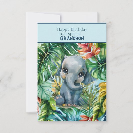 Baby Elephant Happy Birthday Special Grandson カード (正面)