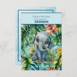 Baby Elephant Happy Birthday Special Grandson カード