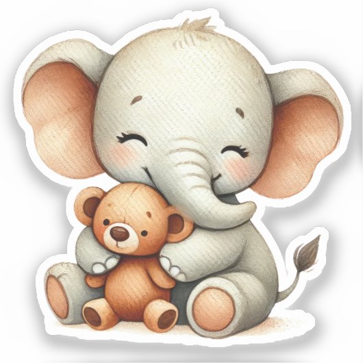 Baby Elephant Holding Teddy Bear シール (正面)