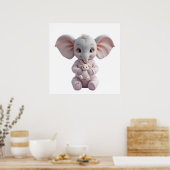Baby Elephant Holding Toy – Cute Nursery ポスター (キッチン)