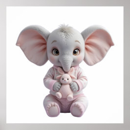 Baby Elephant Holding Toy – Cute Nursery ポスター