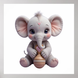 Baby Elephant Holding Toy – Cute Nursery ポスター