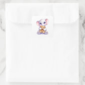 Baby Elephant Hugging Teddy Bear Square Sticker スクエアシール (バッグ)