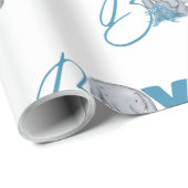 Baby Elephant Jungle Animal Blue Script Nursery ラッピングペーパー (ロールコーナー)