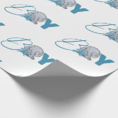 Baby Elephant Jungle Animal Blue Script Nursery ラッピングペーパー (角)