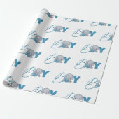 Baby Elephant Jungle Animal Blue Script Nursery ラッピングペーパー (アンロールド)