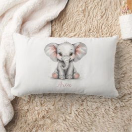 Baby Elephant Nursery Lumbar Pillow with Custom Nm ランバークッション