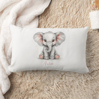 Baby Elephant Nursery Lumbar Pillow with Custom Nm ランバークッション