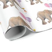 Baby Elephant pink & violet balloon Gift Wrapping ラッピングペーパー (ロールコーナー)