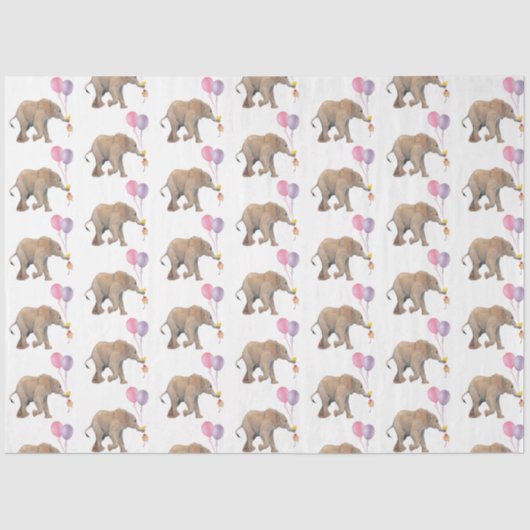 Baby Elephant pink & violet balloon Tissue Paper 薄葉紙 (正面)