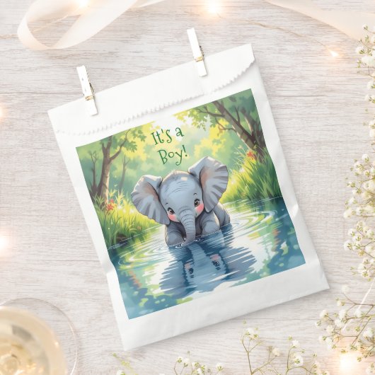 Baby Elephant Themed Baby Shower フェイバーバッグ (クリップ留めされた状態)